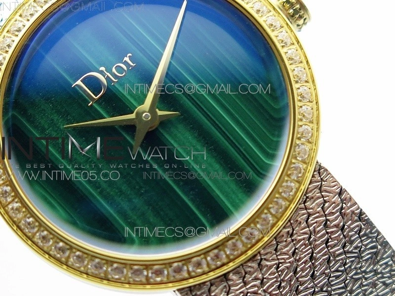 La d de dior satine SS YG Crystal Bezel 8848F 1:1 Best Edition Malachite on SS bracelet Swiss Quartz