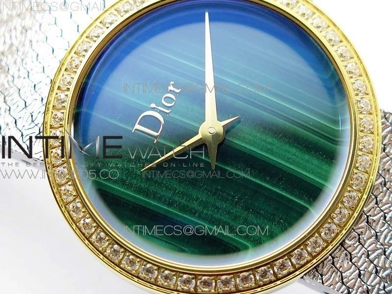 La d de dior satine SS YG Crystal Bezel 8848F 1:1 Best Edition Malachite on SS bracelet Swiss Quartz