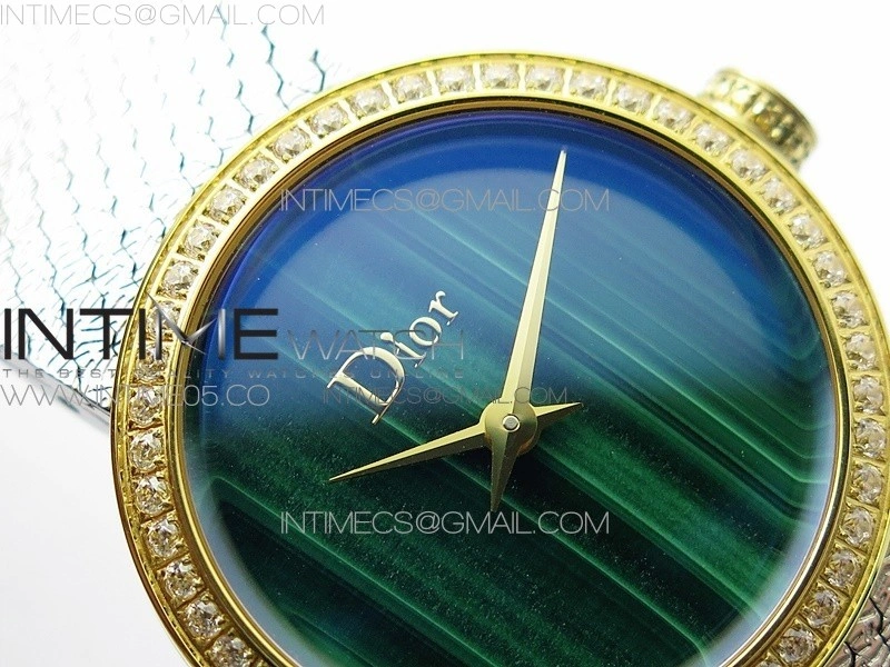 La d de dior satine SS YG Crystal Bezel 8848F 1:1 Best Edition Malachite on SS bracelet Swiss Quartz
