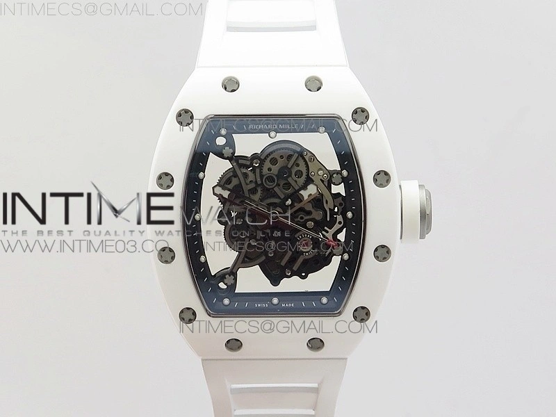 RM055 Real White Ceramic Case V2 KVF Best Edition Skeleton Dial White Crown on White Rubber Strap MIYOTA8215