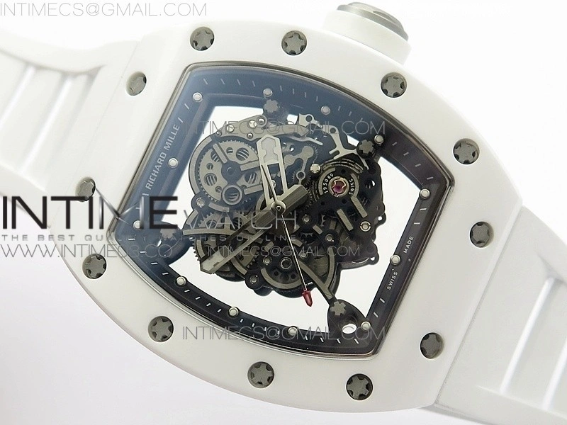 RM055 Real White Ceramic Case V2 KVF Best Edition Skeleton Dial White Crown on White Rubber Strap MIYOTA8215