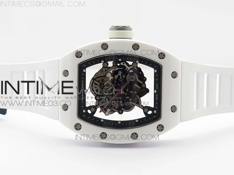 RM055 Real White Ceramic Case V2 KVF Best Edition Skeleton Dial White Crown on White Rubber Strap MIYOTA8215
