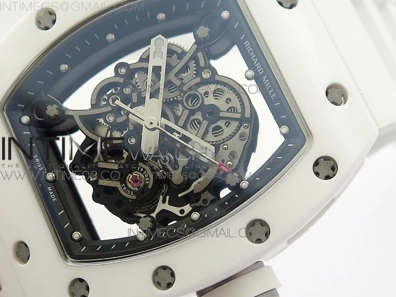 RM055 Real White Ceramic Case V2 KVF Best Edition Skeleton Dial White Crown on White Rubber Strap MIYOTA8215