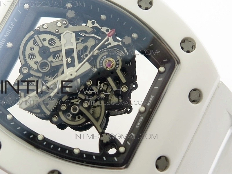 RM055 Real White Ceramic Case V2 KVF Best Edition Skeleton Dial White Crown on White Rubber Strap MIYOTA8215