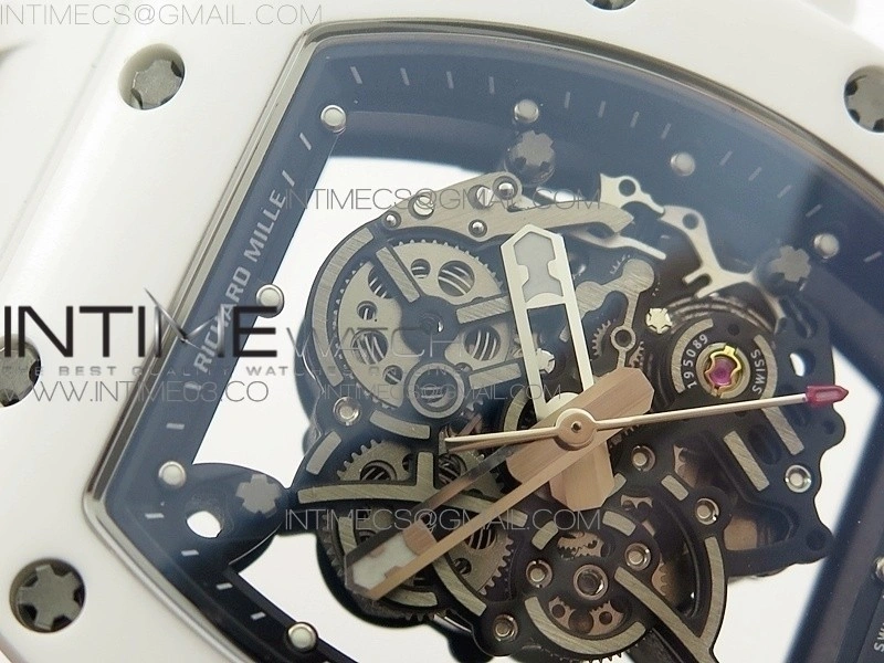 RM055 Real White Ceramic Case V2 KVF Best Edition Skeleton Dial White Crown on White Rubber Strap MIYOTA8215