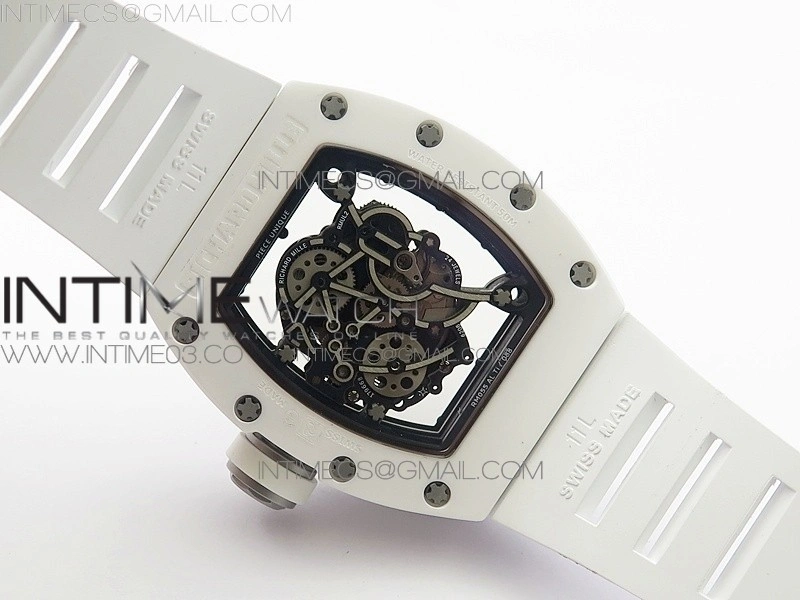 RM055 Real White Ceramic Case V2 KVF Best Edition Skeleton Dial White Crown on White Rubber Strap MIYOTA8215