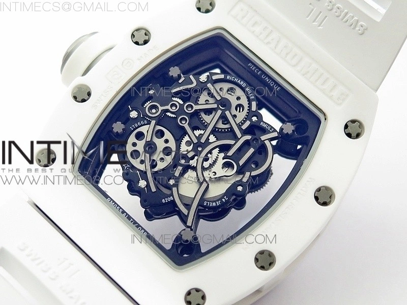 RM055 Real White Ceramic Case V2 KVF Best Edition Skeleton Dial White Crown on White Rubber Strap MIYOTA8215