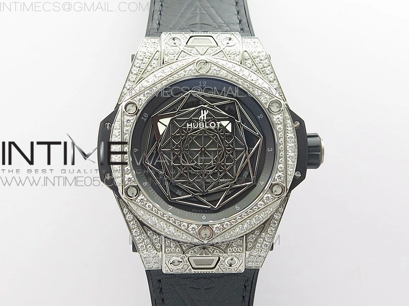 Big Bang Sang Bleu Ti Crystal And Case WWF 1:1 Best Edition Black Skeletonal Dial On Black Gummy Strap Asian HB1213 V2