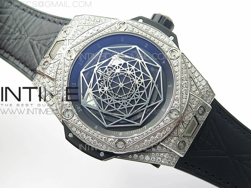 Big Bang Sang Bleu Ti Crystal And Case WWF 1:1 Best Edition Black Skeletonal Dial On Black Gummy Strap Asian HB1213 V2