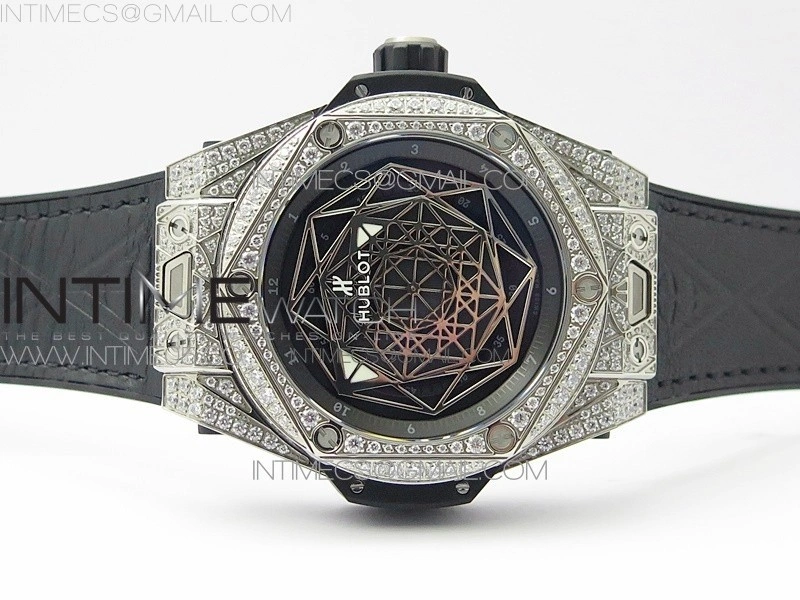 Big Bang Sang Bleu Ti Crystal And Case WWF 1:1 Best Edition Black Skeletonal Dial On Black Gummy Strap Asian HB1213 V2