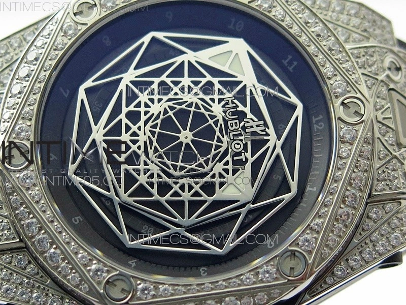 Big Bang Sang Bleu Ti Crystal And Case WWF 1:1 Best Edition Black Skeletonal Dial On Black Gummy Strap Asian HB1213 V2