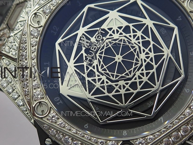 Big Bang Sang Bleu Ti Crystal And Case WWF 1:1 Best Edition Black Skeletonal Dial On Black Gummy Strap Asian HB1213 V2