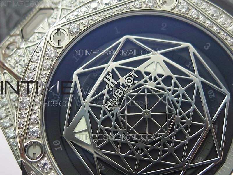 Big Bang Sang Bleu Ti Crystal And Case WWF 1:1 Best Edition Black Skeletonal Dial On Black Gummy Strap Asian HB1213 V2