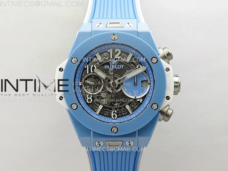 Hublot Big Bang Unico Blue White Ceramic BBF 1:1 Best Edition Skeleton Dial on Blue White Rubber Strap A1280