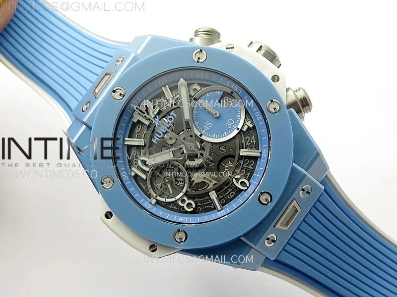 Hublot Big Bang Unico Blue White Ceramic BBF 1:1 Best Edition Skeleton Dial on Blue White Rubber Strap A1280