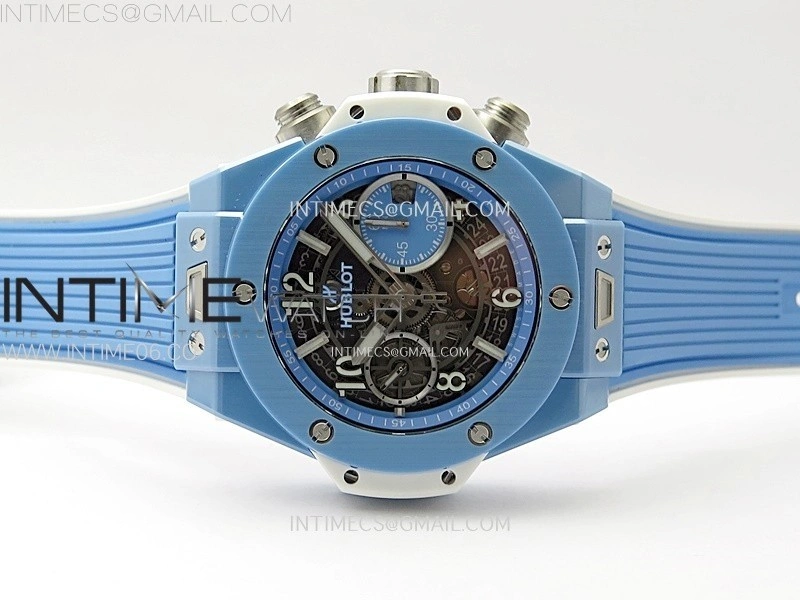 Hublot Big Bang Unico Blue White Ceramic BBF 1:1 Best Edition Skeleton Dial on Blue White Rubber Strap A1280