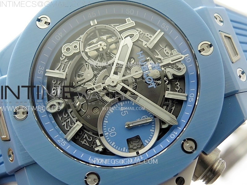Hublot Big Bang Unico Blue White Ceramic BBF 1:1 Best Edition Skeleton Dial on Blue White Rubber Strap A1280