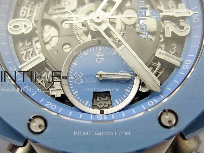 Hublot Big Bang Unico Blue White Ceramic BBF 1:1 Best Edition Skeleton Dial on Blue White Rubber Strap A1280