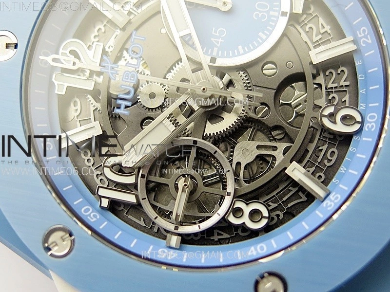 Hublot Big Bang Unico Blue White Ceramic BBF 1:1 Best Edition Skeleton Dial on Blue White Rubber Strap A1280