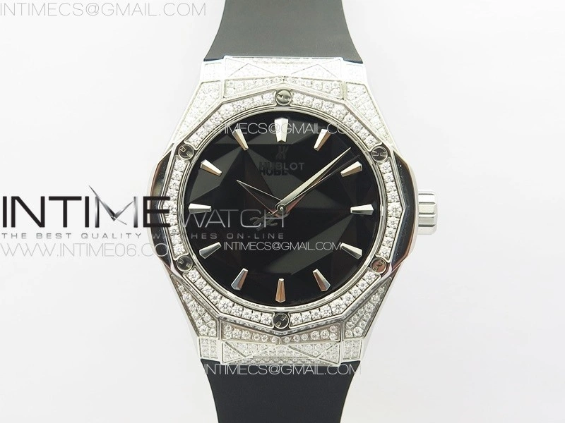 Classic Fusion Orlinski SS Full Real Diamonds B50F 1:1 Best Edition Black Faceted Dial on Black Rubber Strap A2892