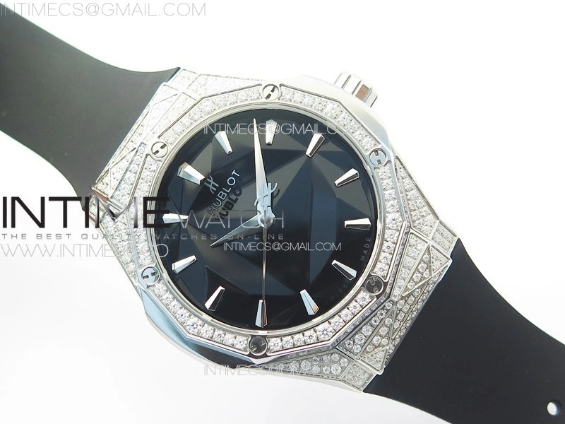 Classic Fusion Orlinski SS Full Real Diamonds B50F 1:1 Best Edition Black Faceted Dial on Black Rubber Strap A2892