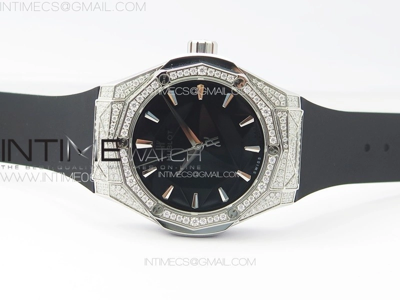 Classic Fusion Orlinski SS Full Real Diamonds B50F 1:1 Best Edition Black Faceted Dial on Black Rubber Strap A2892