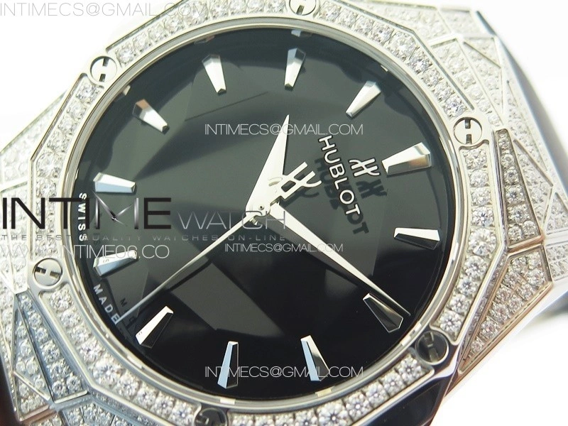 Classic Fusion Orlinski SS Full Real Diamonds B50F 1:1 Best Edition Black Faceted Dial on Black Rubber Strap A2892