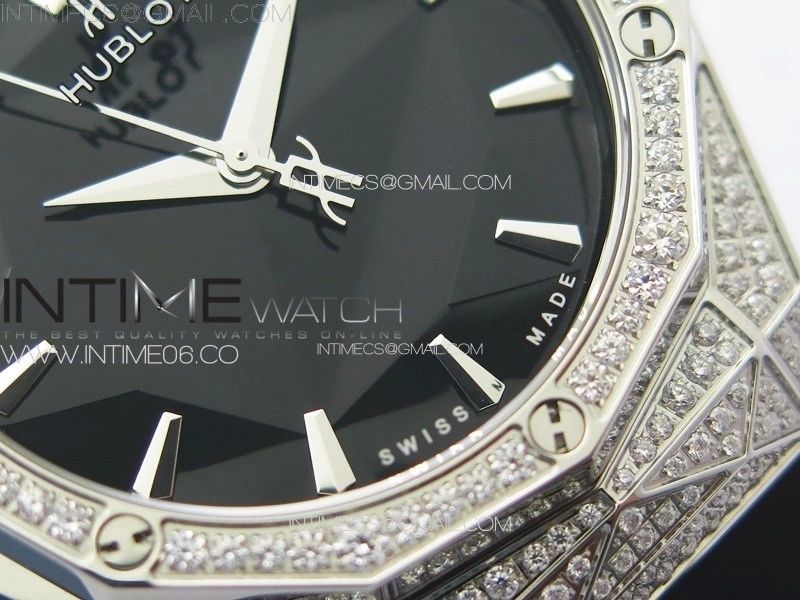 Classic Fusion Orlinski SS Full Real Diamonds B50F 1:1 Best Edition Black Faceted Dial on Black Rubber Strap A2892