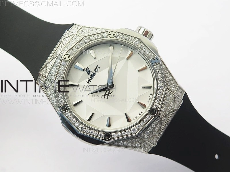 Classic Fusion Orlinski SS Full Real Diamonds B50F 1:1 Best Edition White Faceted Dial on Black Rubber Strap A2892