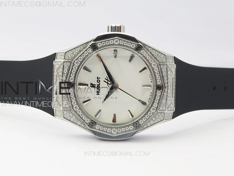 Classic Fusion Orlinski SS Full Real Diamonds B50F 1:1 Best Edition White Faceted Dial on Black Rubber Strap A2892