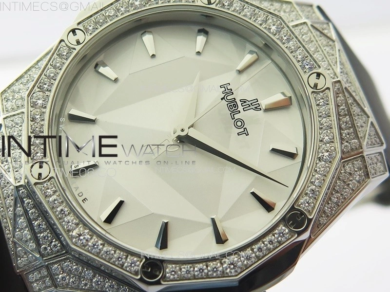 Classic Fusion Orlinski SS Full Real Diamonds B50F 1:1 Best Edition White Faceted Dial on Black Rubber Strap A2892