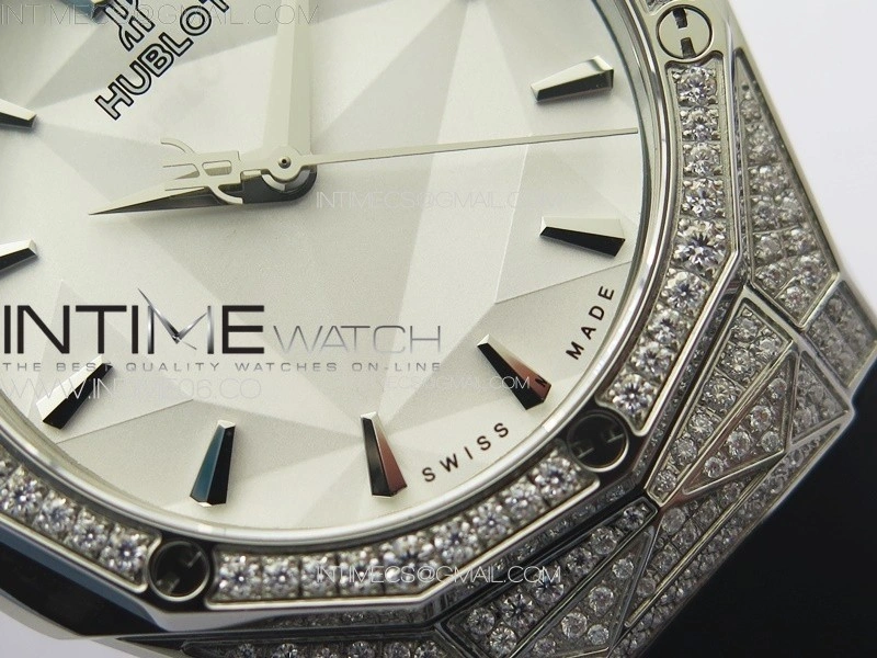 Classic Fusion Orlinski SS Full Real Diamonds B50F 1:1 Best Edition White Faceted Dial on Black Rubber Strap A2892
