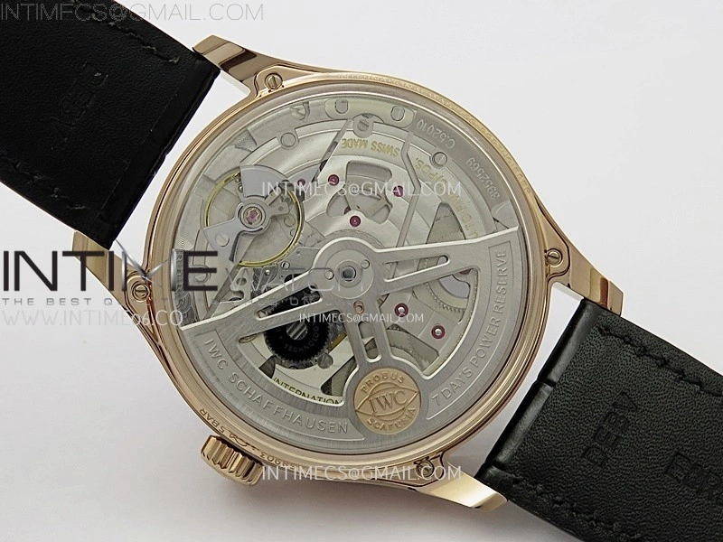 Portuguese Real PR IW501704 RG APSF 1:1 Best Edition Black Dial On Black Leather Strap A52010