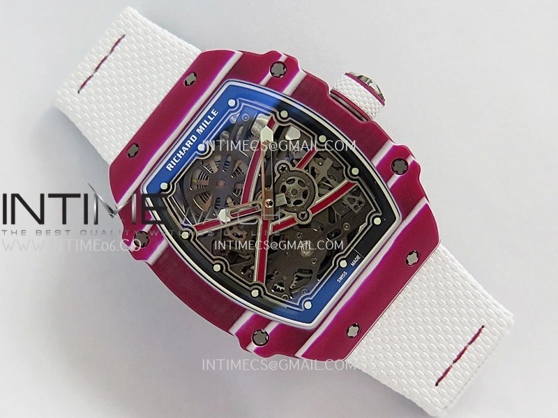RM67-02 Real Red Black NTPT 1:1 Best Edition Skeleton Dial On White Nylon strap CRMA7 Clone
