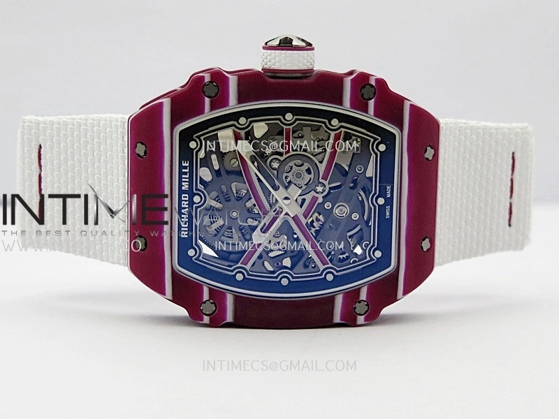 RM67-02 Real Red Black NTPT 1:1 Best Edition Skeleton Dial On White Nylon strap CRMA7 Clone
