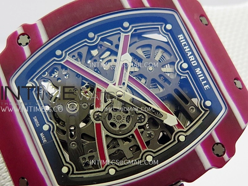 RM67-02 Real Red Black NTPT 1:1 Best Edition Skeleton Dial On White Nylon strap CRMA7 Clone