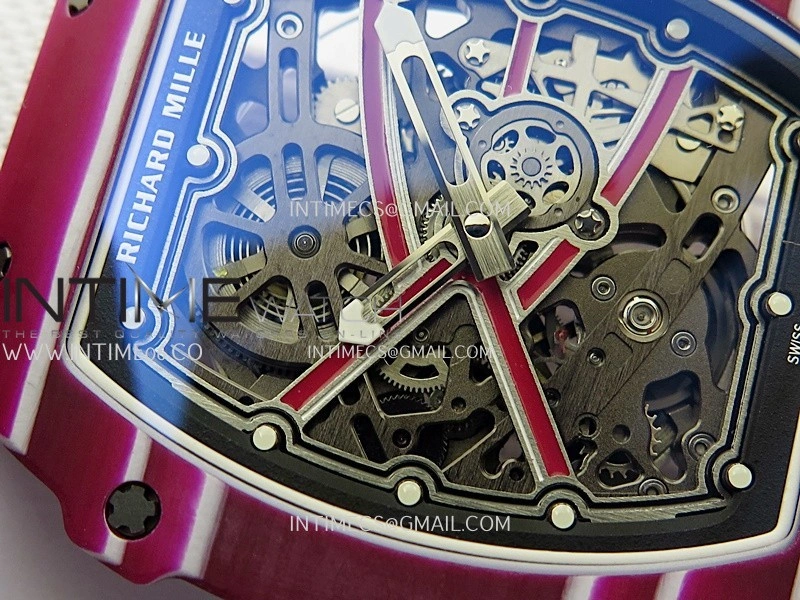 RM67-02 Real Red Black NTPT 1:1 Best Edition Skeleton Dial On White Nylon strap CRMA7 Clone