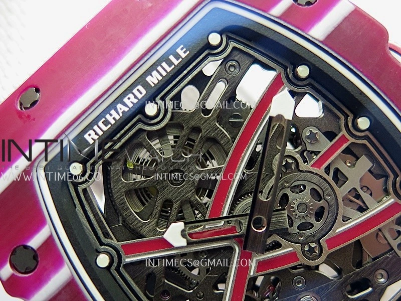 RM67-02 Real Red Black NTPT 1:1 Best Edition Skeleton Dial On White Nylon strap CRMA7 Clone