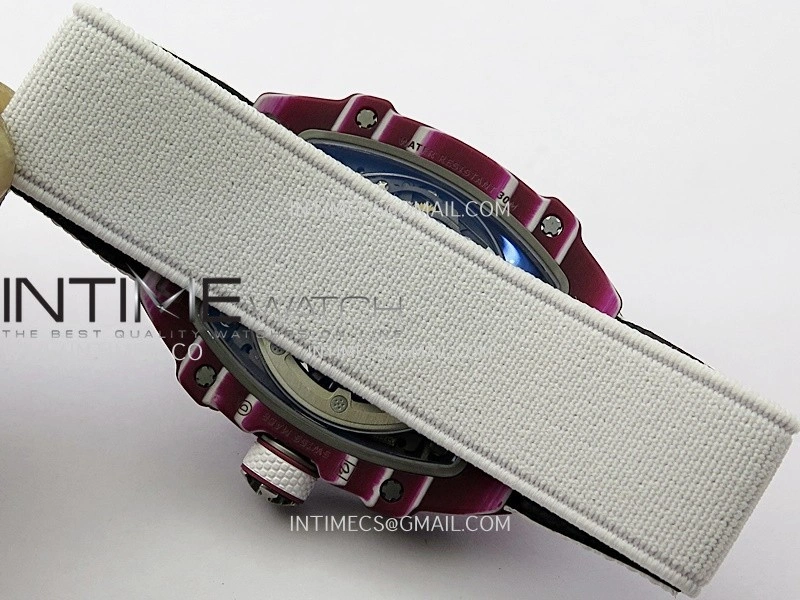 RM67-02 Real Red Black NTPT 1:1 Best Edition Skeleton Dial On White Nylon strap CRMA7 Clone