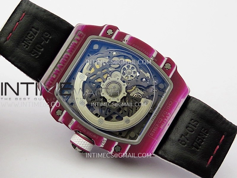 RM67-02 Real Red Black NTPT 1:1 Best Edition Skeleton Dial On White Nylon strap CRMA7 Clone