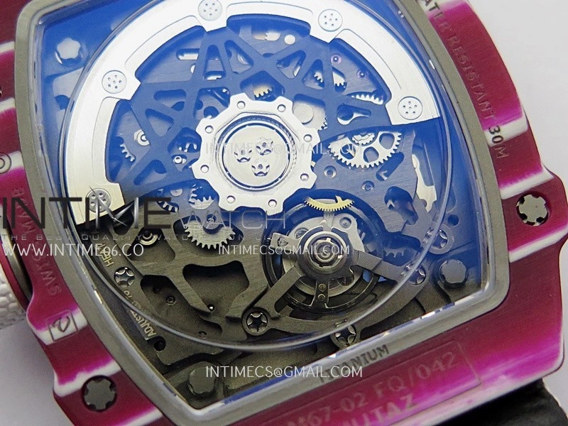 RM67-02 Real Red Black NTPT 1:1 Best Edition Skeleton Dial On White Nylon strap CRMA7 Clone