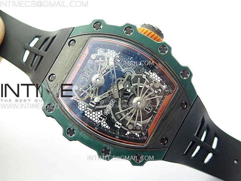 RM021-02 Real Tourbillon Black Carbon RMF Best Edition Skeleton Dial on Black Rubber Strap