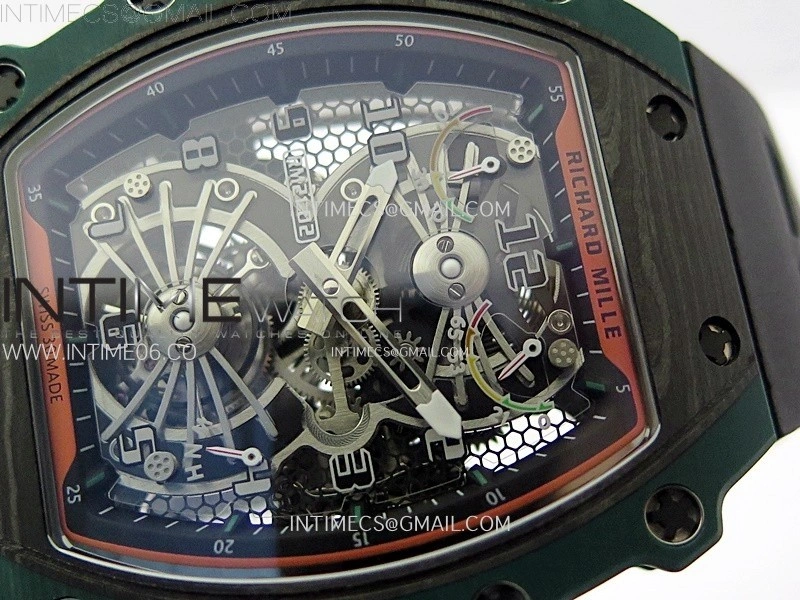 RM021-02 Real Tourbillon Black Carbon RMF Best Edition Skeleton Dial on Black Rubber Strap