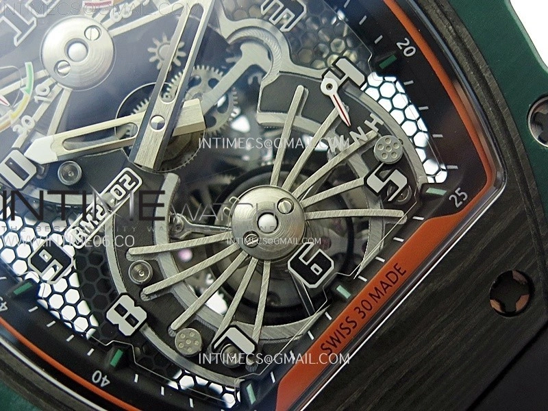 RM021-02 Real Tourbillon Black Carbon RMF Best Edition Skeleton Dial on Black Rubber Strap