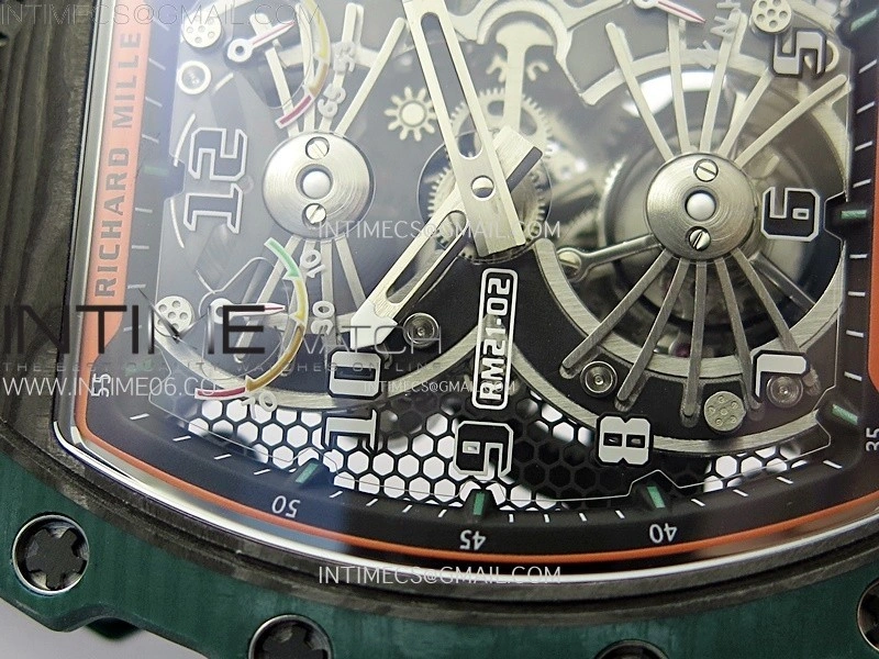 RM021-02 Real Tourbillon Black Carbon RMF Best Edition Skeleton Dial on Black Rubber Strap