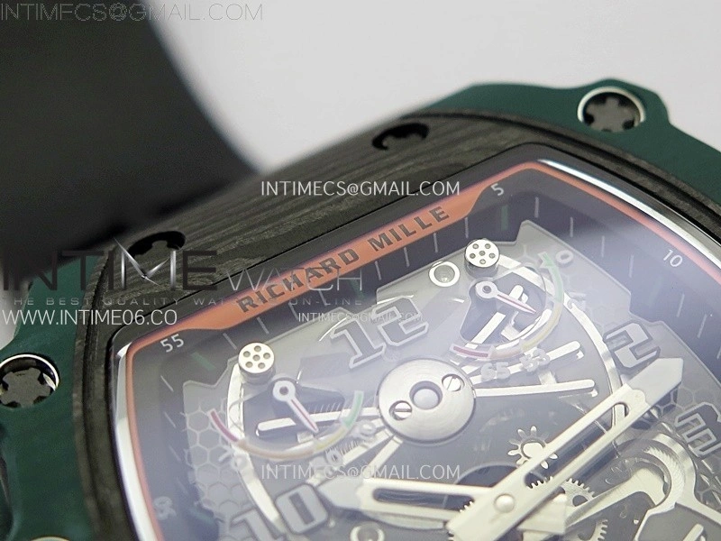 RM021-02 Real Tourbillon Black Carbon RMF Best Edition Skeleton Dial on Black Rubber Strap