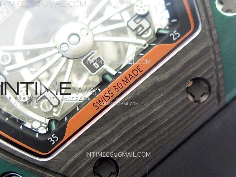 RM021-02 Real Tourbillon Black Carbon RMF Best Edition Skeleton Dial on Black Rubber Strap