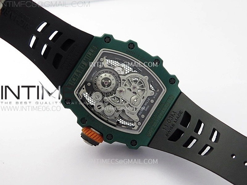 RM021-02 Real Tourbillon Black Carbon RMF Best Edition Skeleton Dial on Black Rubber Strap
