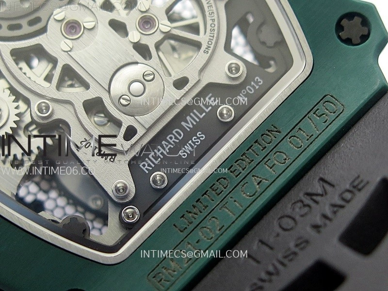 RM021-02 Real Tourbillon Black Carbon RMF Best Edition Skeleton Dial on Black Rubber Strap