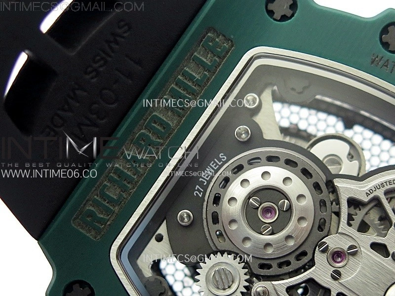 RM021-02 Real Tourbillon Black Carbon RMF Best Edition Skeleton Dial on Black Rubber Strap